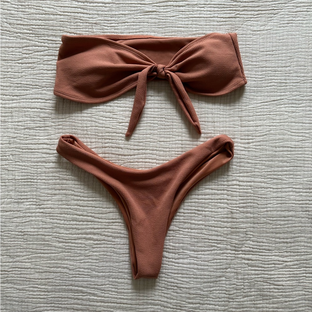 Zaful Bandeau Ribbed Bikini